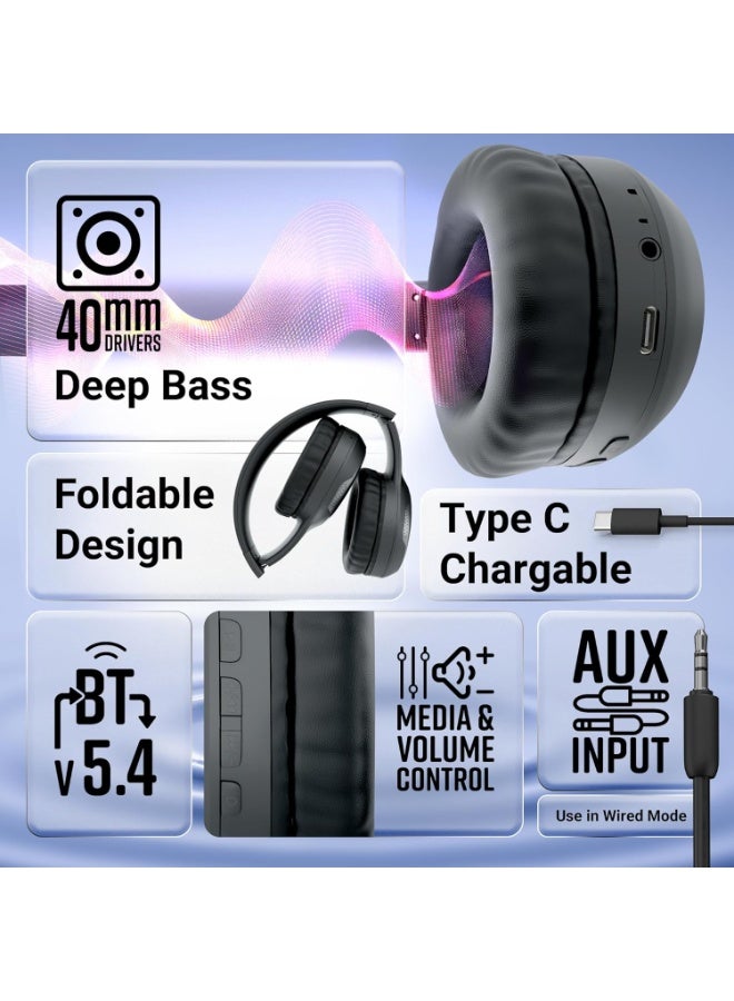 زيبونيكس ZEBRONICS Thunder Max Bluetooth Over Ear Headphone with 120*Hrs Playback, 3 EQ Modes, 40mm Bass Driver, Fast Charging, Gaming Mode, Dual Pairing, BT v5.4, AUX, Metallic Finish (Black) - Image 5
